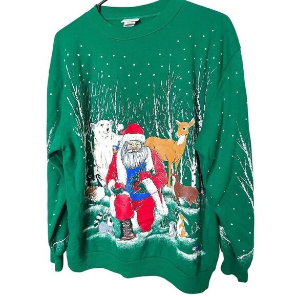 Vintage Holiday Time Santa Claus Winter Forest Crewneck Size M - Picture 2 of 7